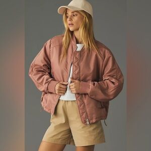 Anthropologie Pink Bomber Jacket with 2 Pockets & Ribbed Cuffs
